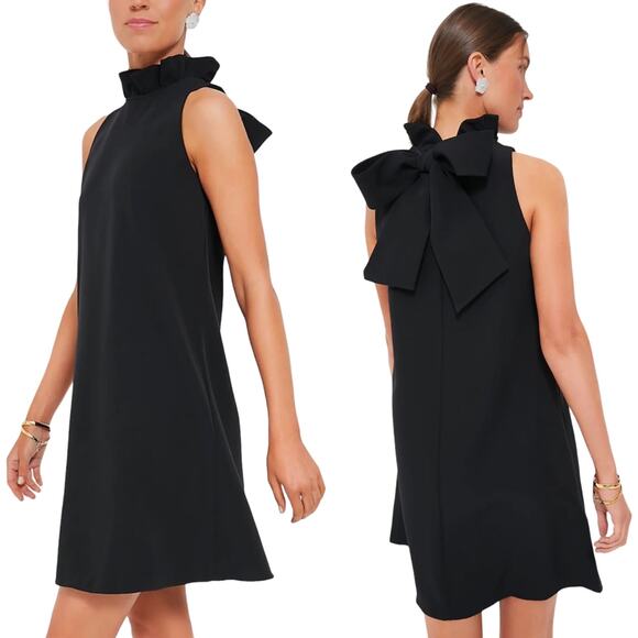 Tuckernuck Dresses & Skirts - Tuckernuck Blythe Crepe Mini Dress Size M Black Bow Tie Back Cocktail Party NEW